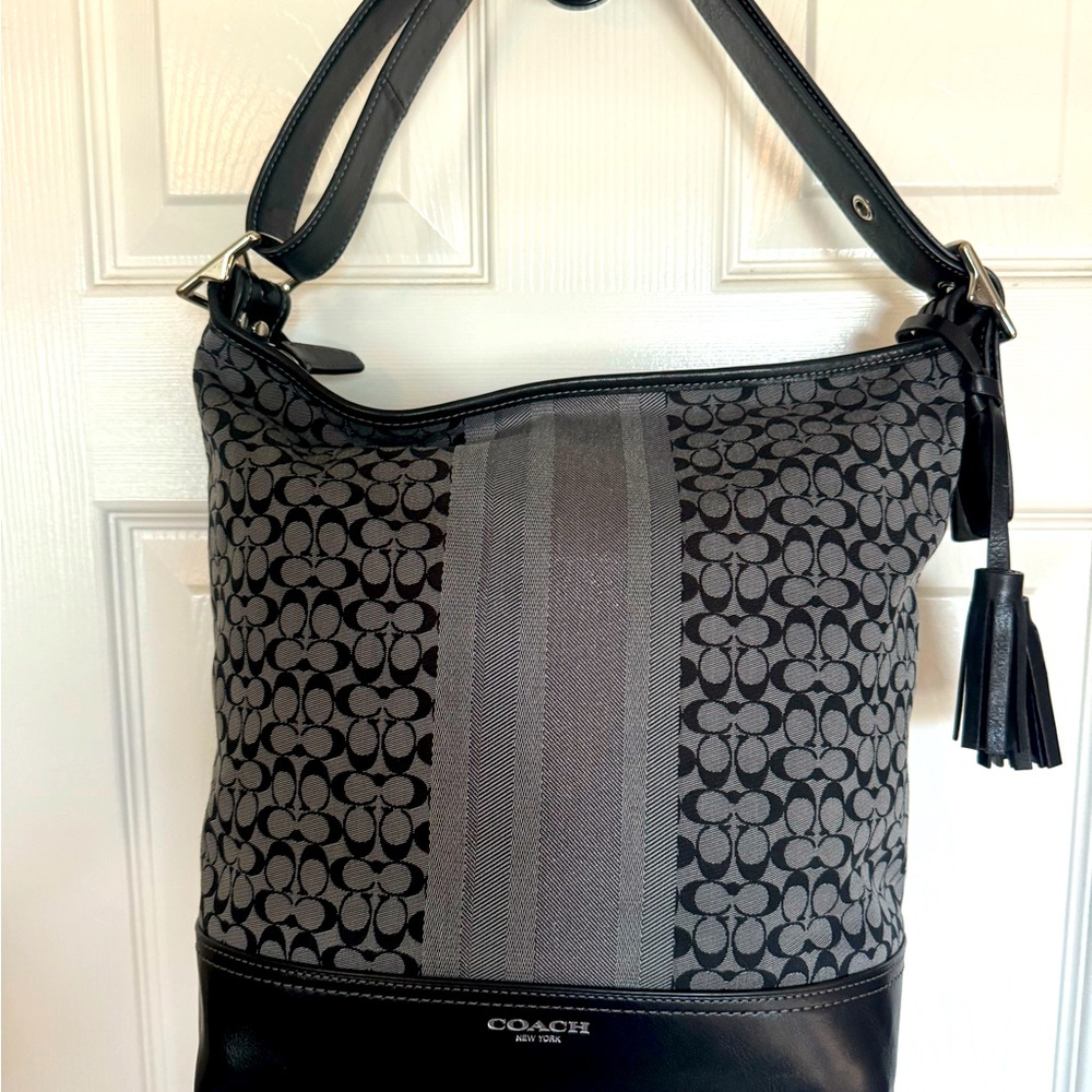 Coach Legacy 19918 Black Gray Signature Stripe Jaguar Duffel Shoulder Bag-New